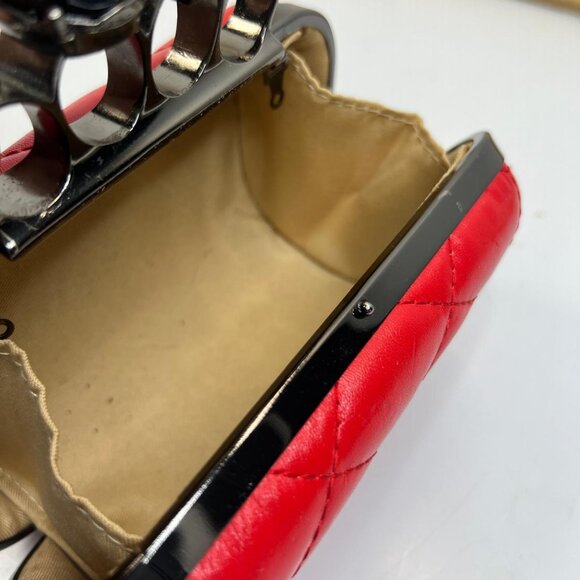 Paloma Picasso Red Quilted Skull Knuckle Clutch Bag Gothic Statement Purse - Picture 6 of 8